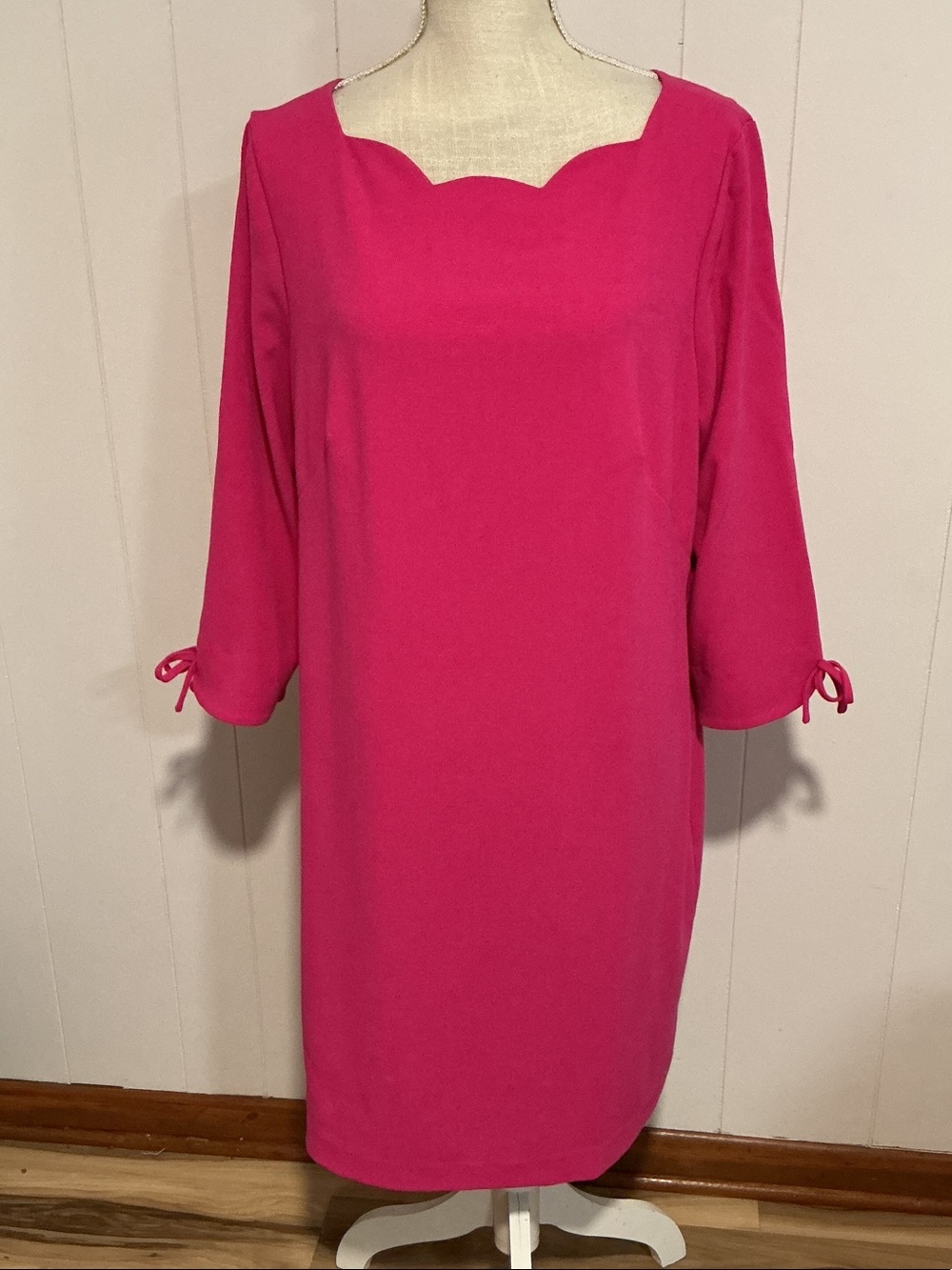 Talbots Hot Pink Scallop Neck Shift Dress